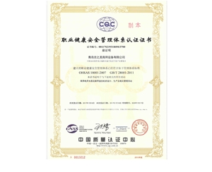 职业健康安全管理体系认证证书18001